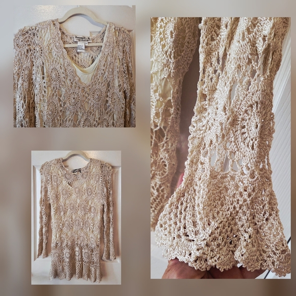 Joseph A Tops - Hand Crochet Lace Tunic Blouse in Cream